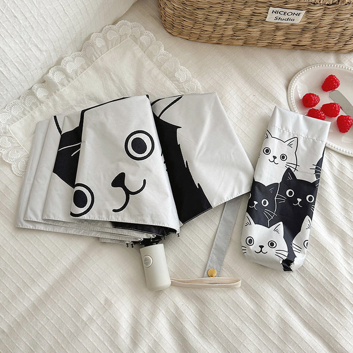 Women Folding Umbrella with Playful Cat Pattern Kalsten