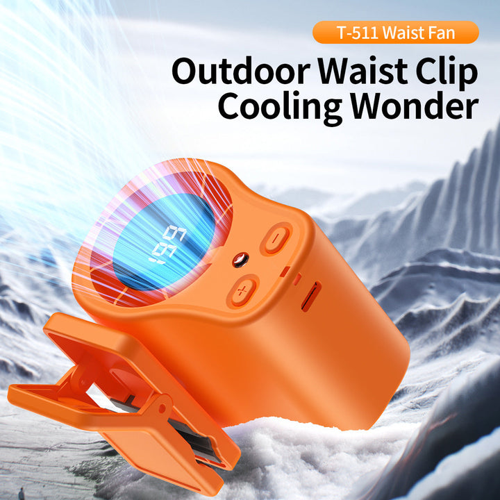 Unisex nan compact rechargeable clip-on waist cooling fan with LED display and adjustable multi-speed Kalsten