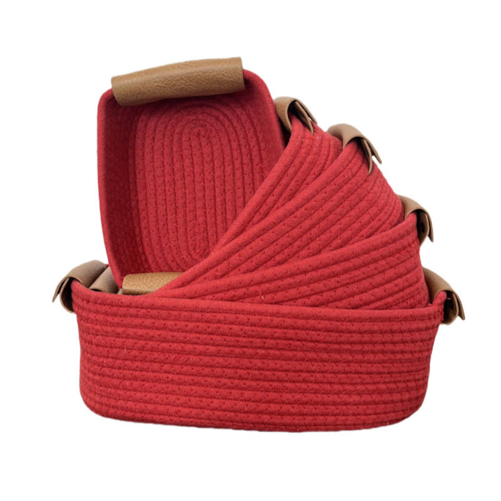 Women Braided Storage Basket with Leather Handles Kalsten