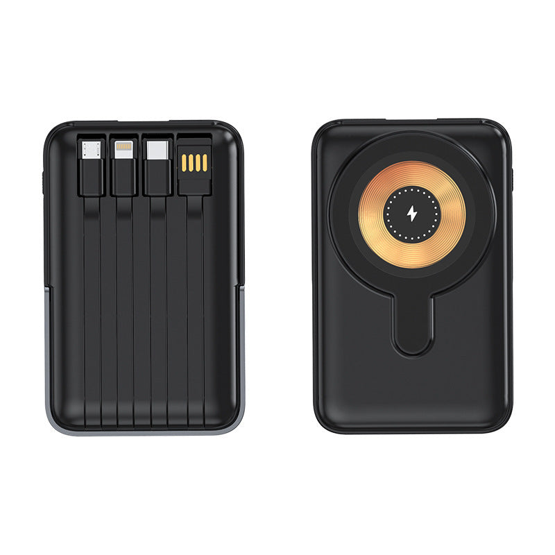 Compact power bank with integrated charging cable and wireless charging function Kalsten