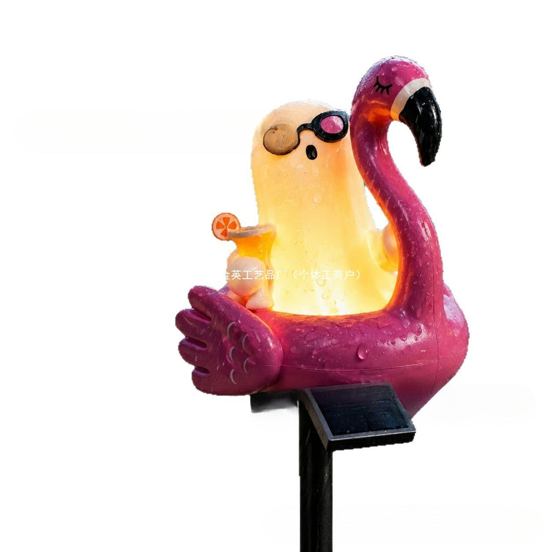 Whimsical Solar Flamingo Garden Stake Lantern With Integrated LED Character And Ground Spike Kalsten