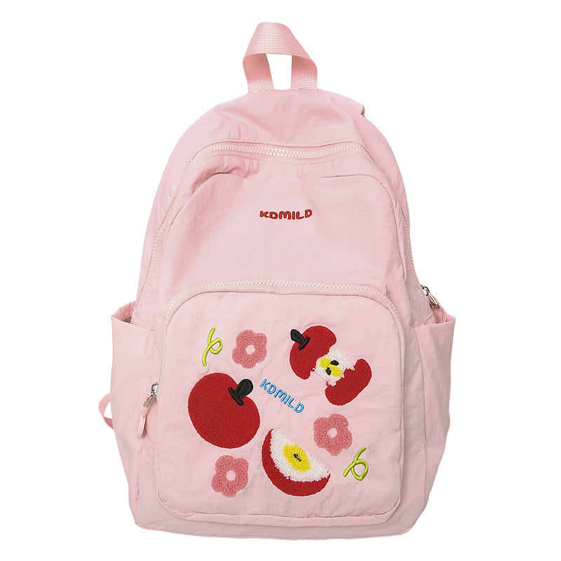 Casual Embroidered Apple Print School Backpack Kalsten