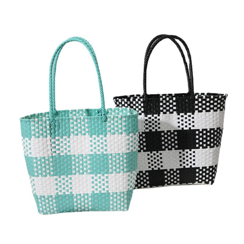Handmade basket bag in modern check pattern Kalsten