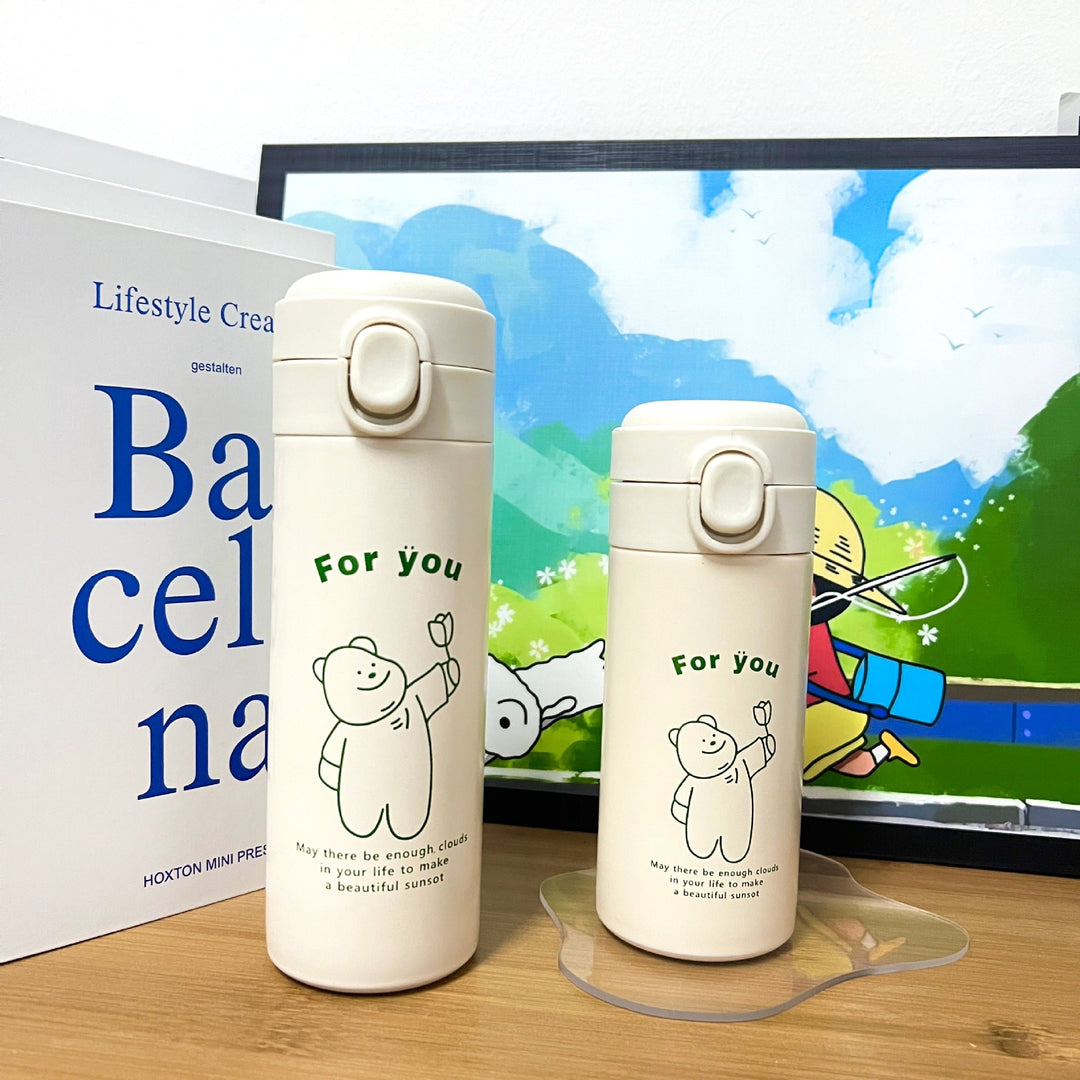 Women's Insulated Water Bottle with Cute Animal Design and Practical Flip Lid Kalsten