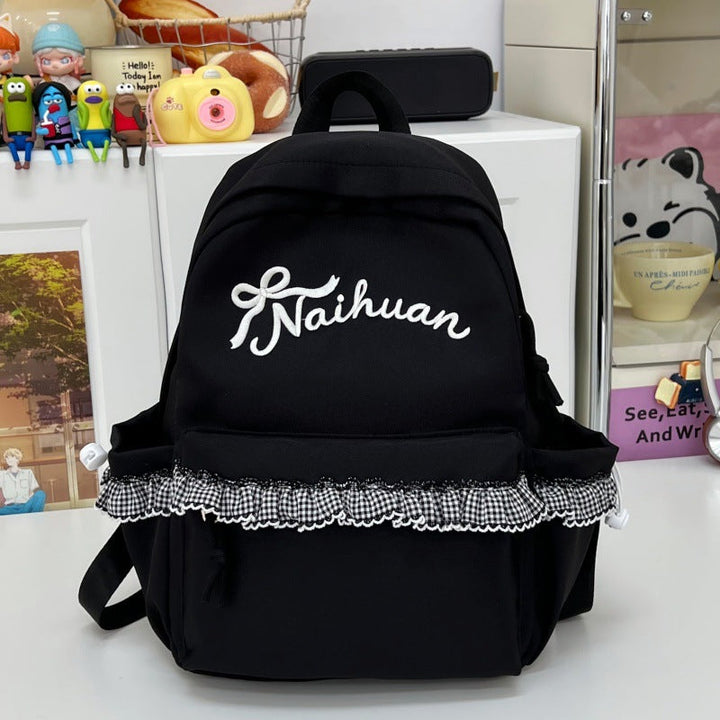 Cute Embroidered Ruffled School Backpack