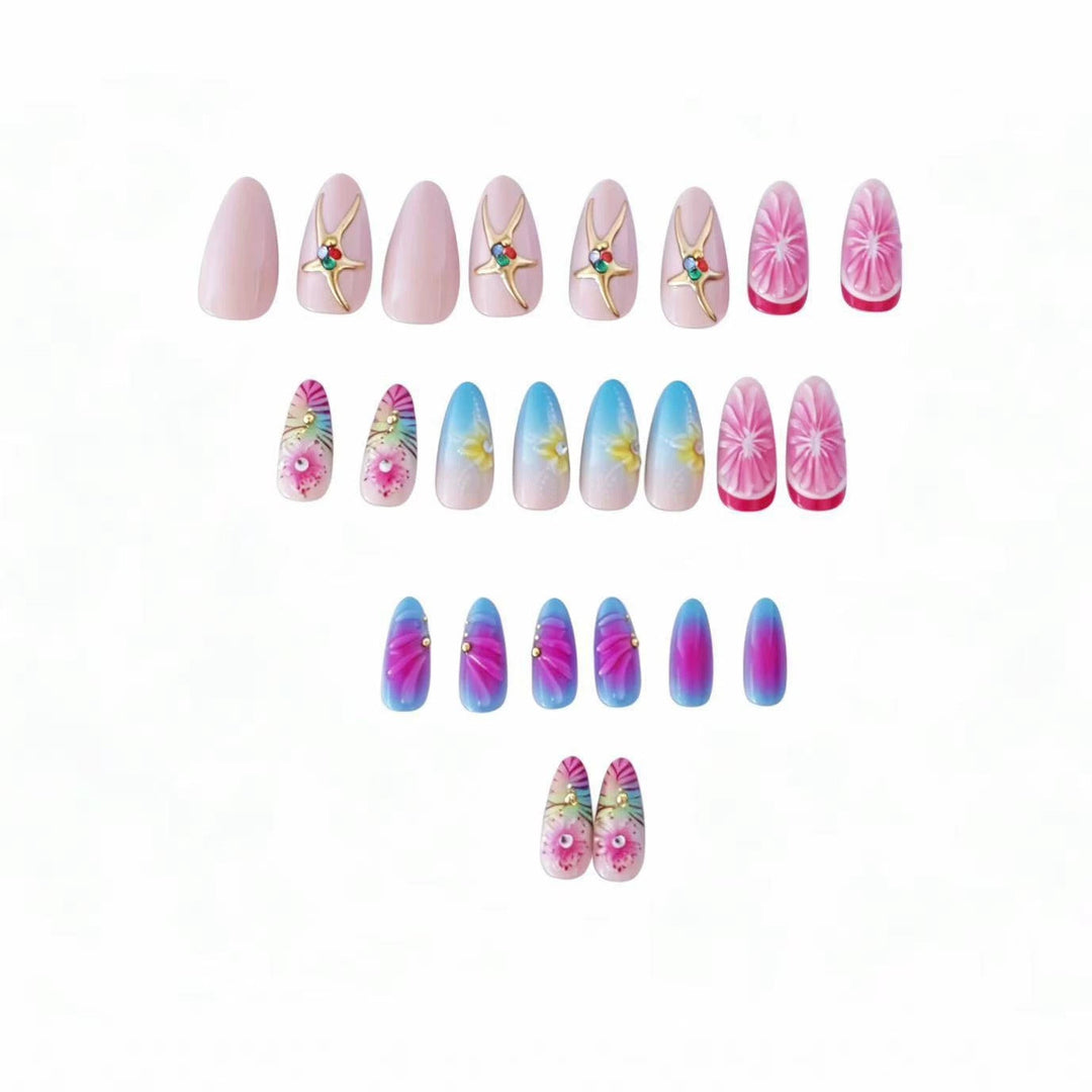 Artistic Press-On Nail Set with Floral 3D Design Kalsten