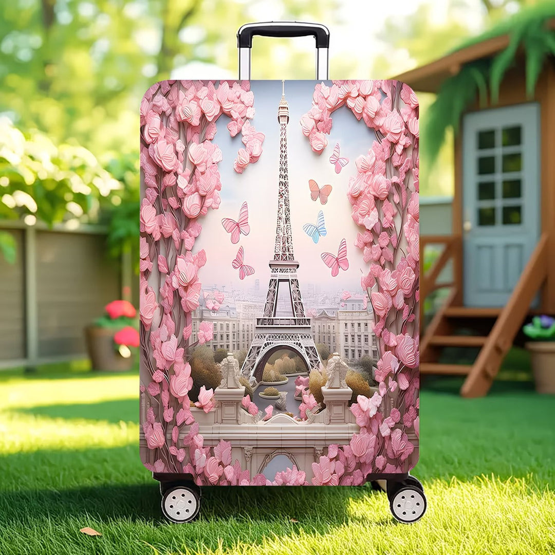 Unisex nan elastic suitcase cover with three-dimensional flower and butterfly design for trolley with zipper and slip-resistant interior fastening Kalsten