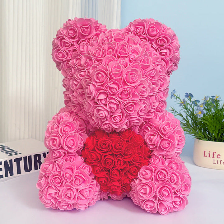 Handcrafted Rose-Foam Teddy Bear Gift Sculpture With Heart Accent