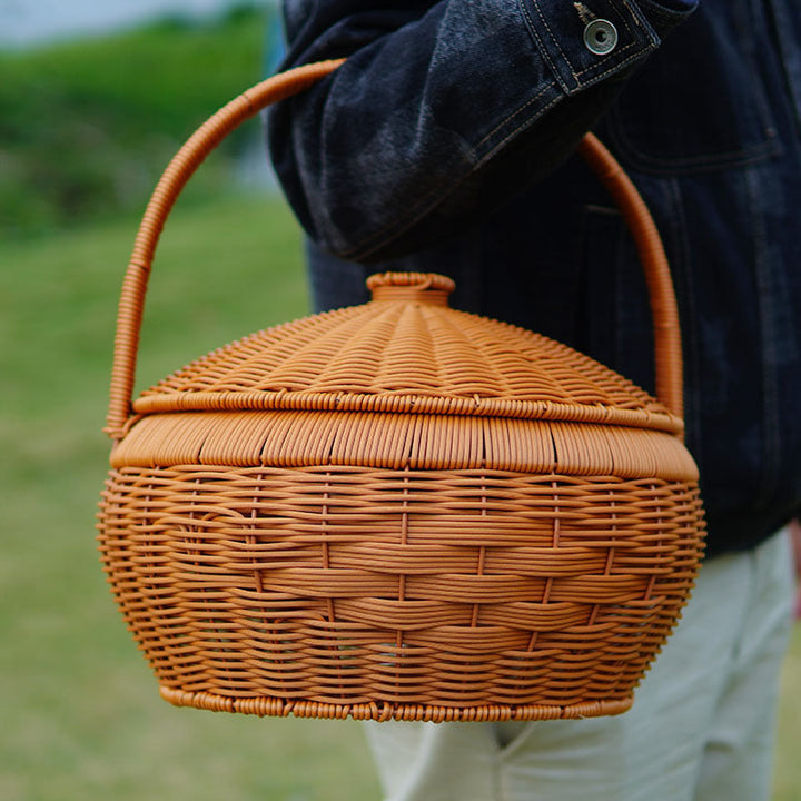 Women's Handcrafted Storage Basket with Lid and Carry Handle Kalsten