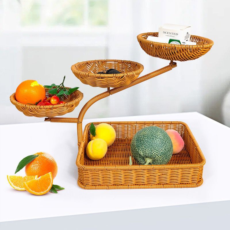 Unisex fruit and vegetable rack made of rattan with multiple levels Kalsten