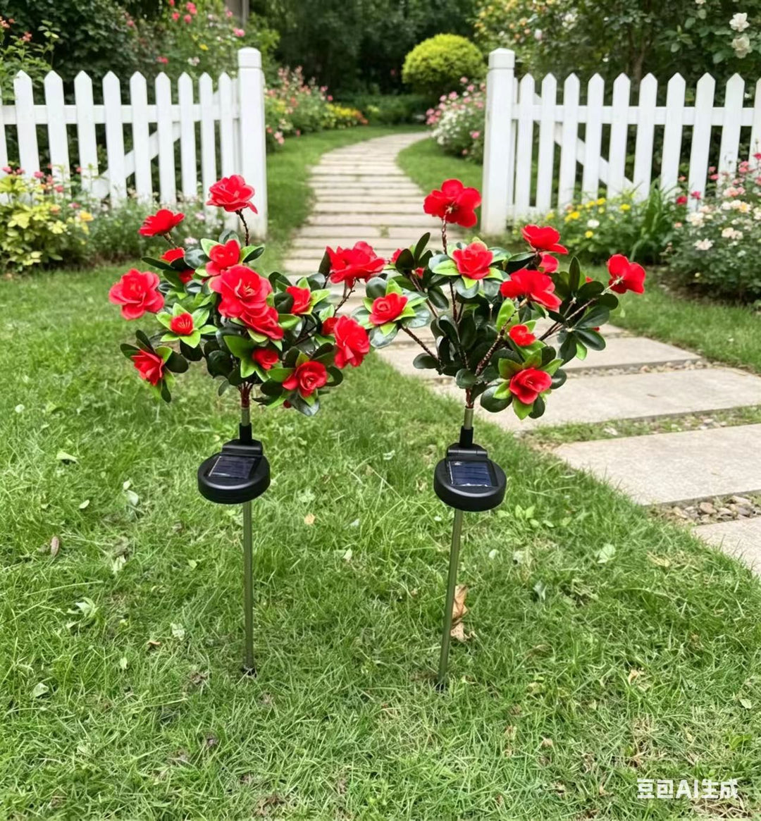 Solar-Powered Realistic Camellia Floral Garden Stake Lights With Adjustable LED Heads And Stainless Steel Spike Kalsten
