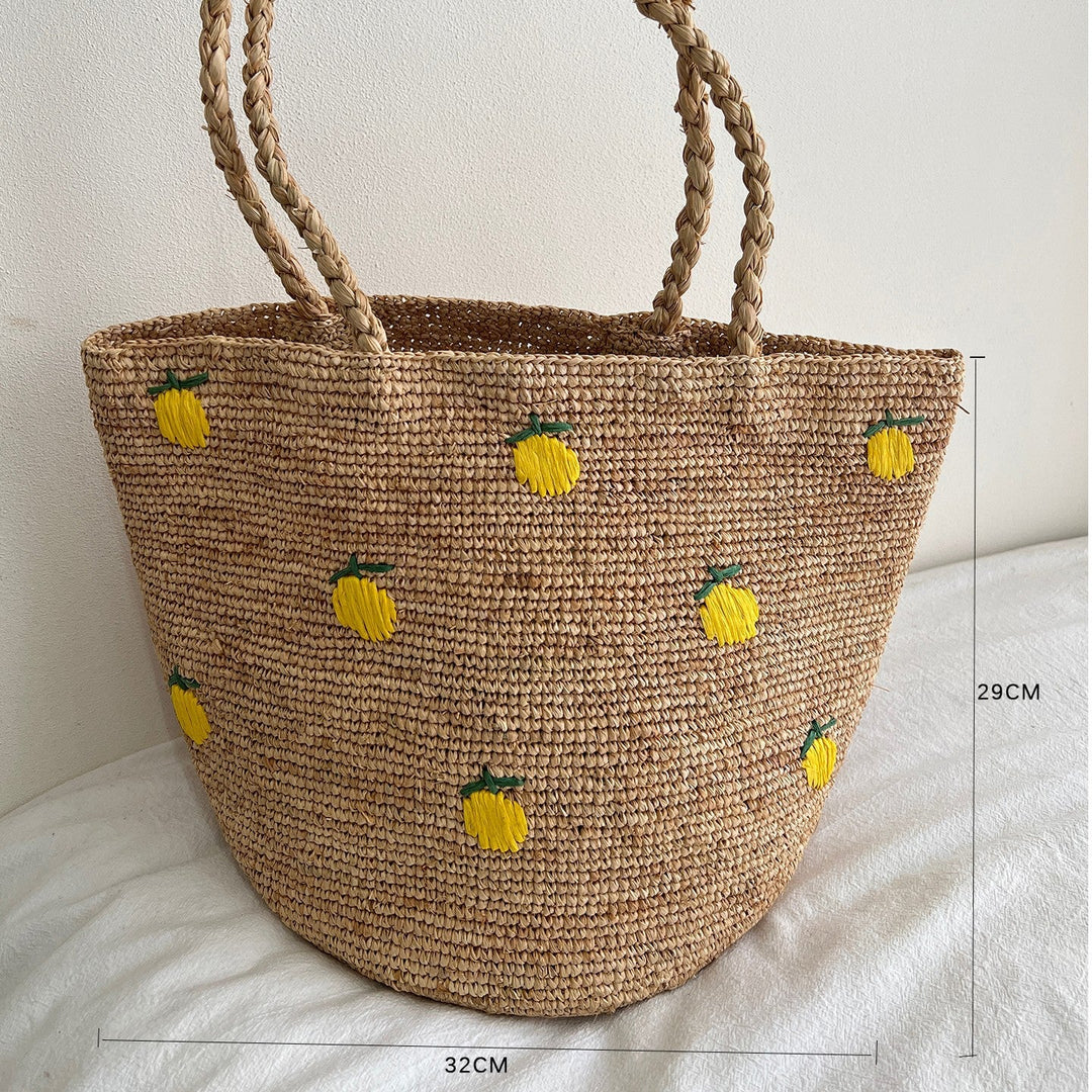 Handmade straw bag with colorful lemon design Kalsten