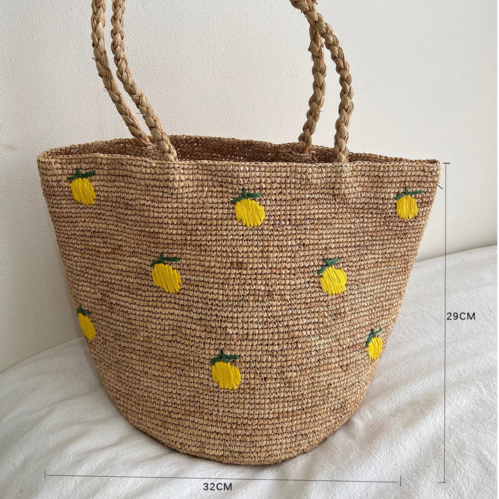 Handmade straw bag with colorful lemon design Kalsten