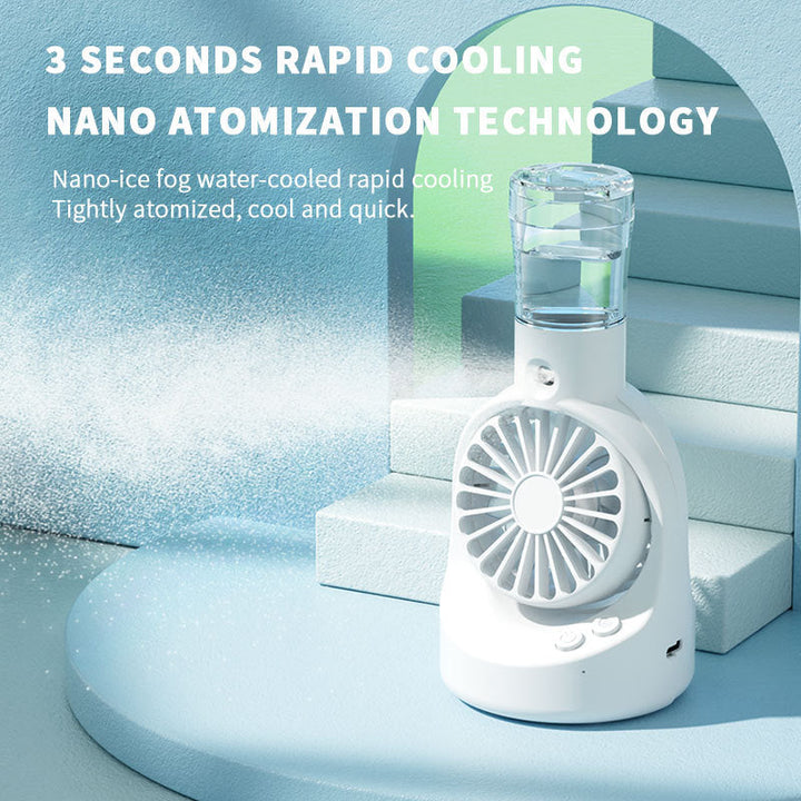 Cooling portable misting handheld fan with detachable water reservoir and adjustable-angle stand Kalsten
