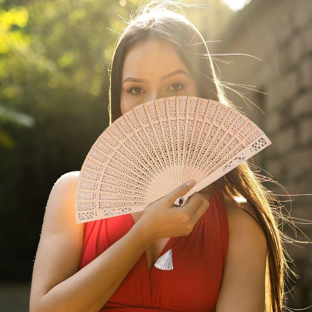 Ladies decorative and high-quality hand fan made of filigree wood Kalsten