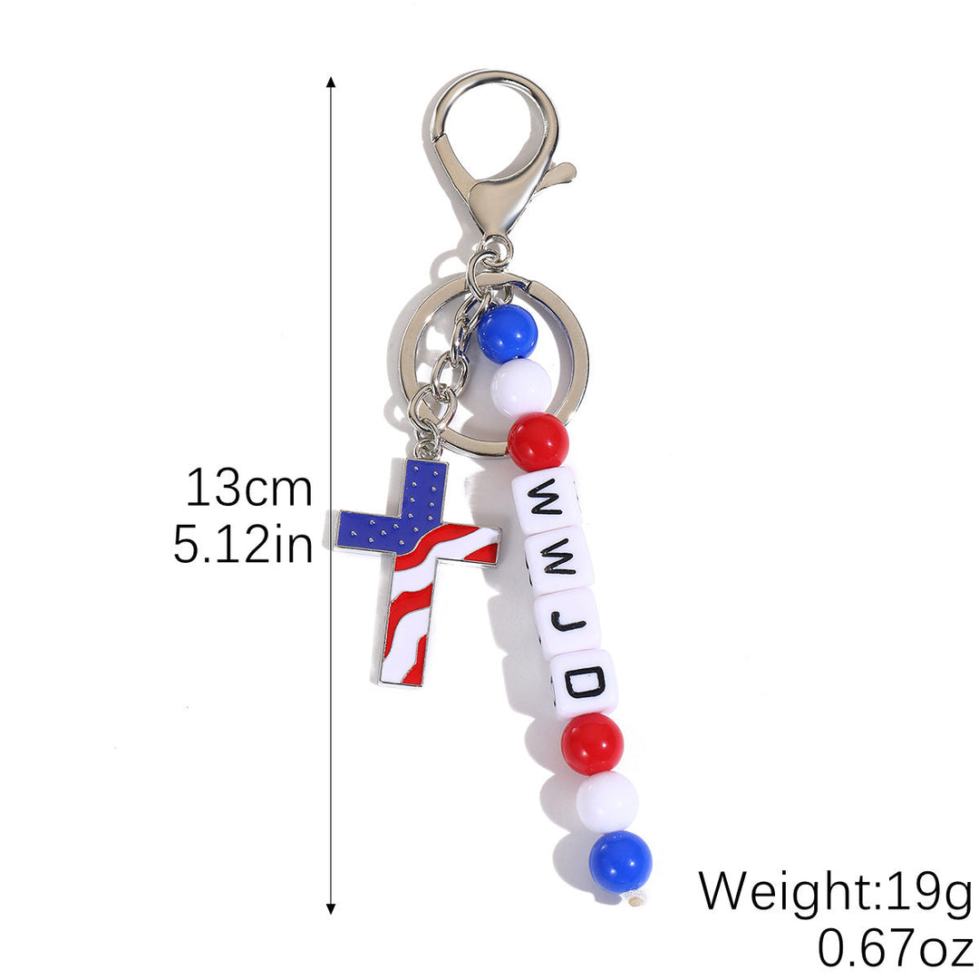 Unisex nan beaded patriotic keychain charm with MAGA letter cubes and enamel star pendant Kalsten