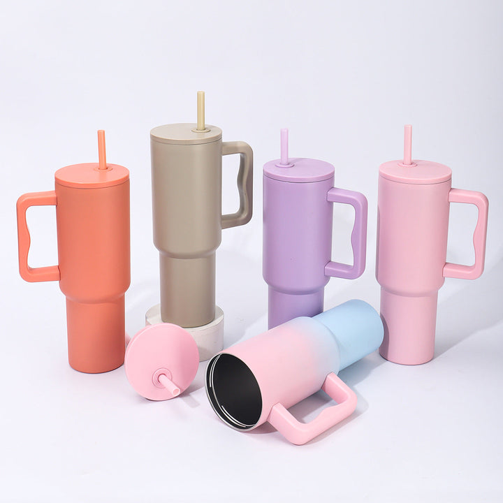 Double-Wall Insulated Travel Tumbler With Ergonomic Handle And Removable Straw
