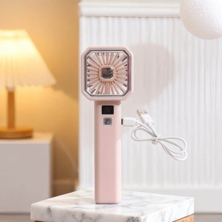 Unisex portable USB table fan with digital temperature display and compact folding grille Kalsten