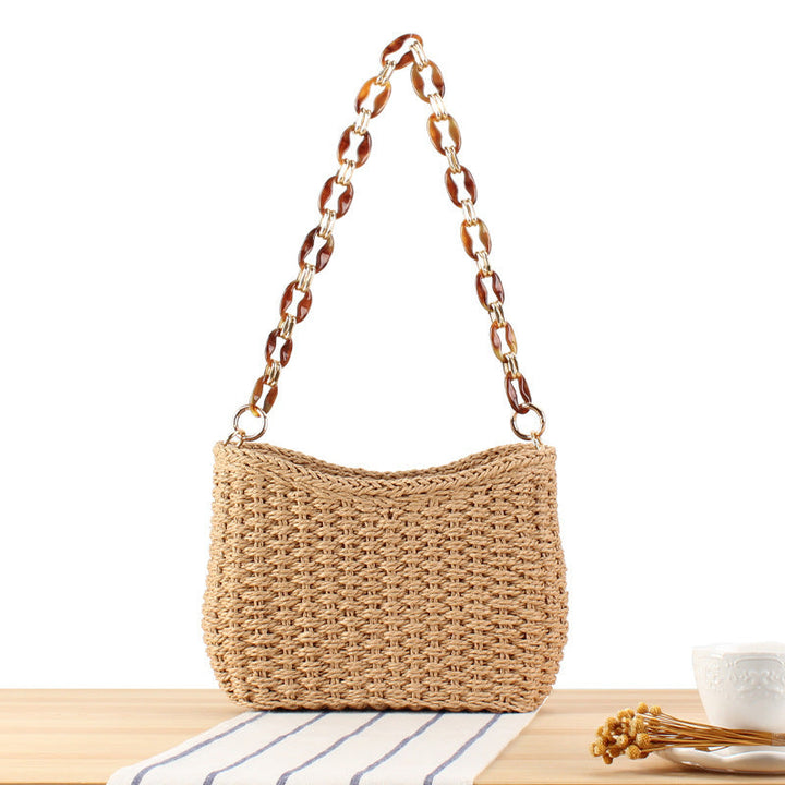 Fashionable straw bag with chain strap Kalsten
