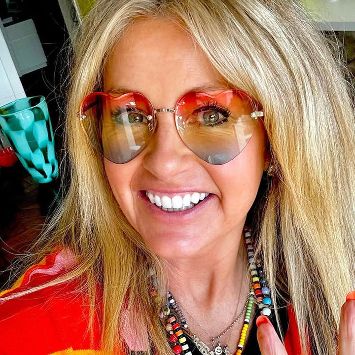 Women's Heart-Shaped Sunglasses with Mirrored Lenses and Fashionable Metal Frame Kalsten