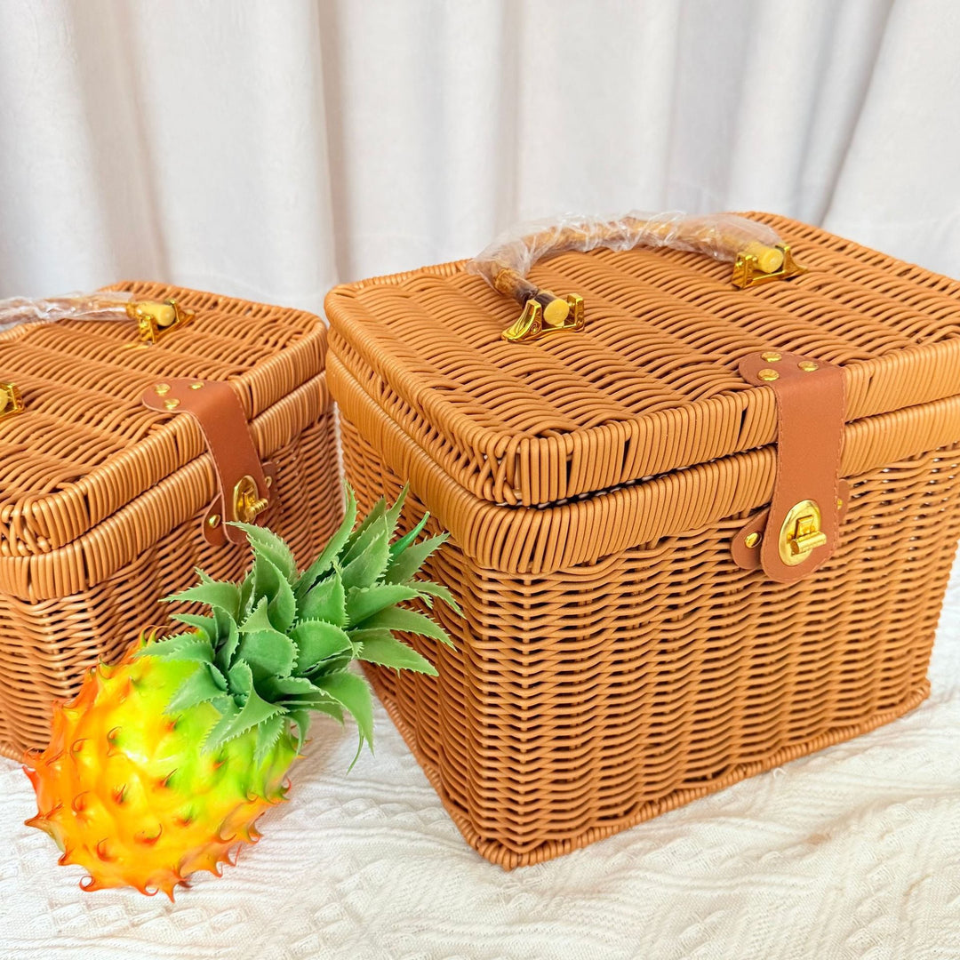 Women's Handwoven Rattan Storage Basket with Belly Pocket Kalsten