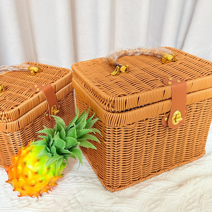 Women's Handwoven Rattan Storage Basket with Belly Pocket Kalsten