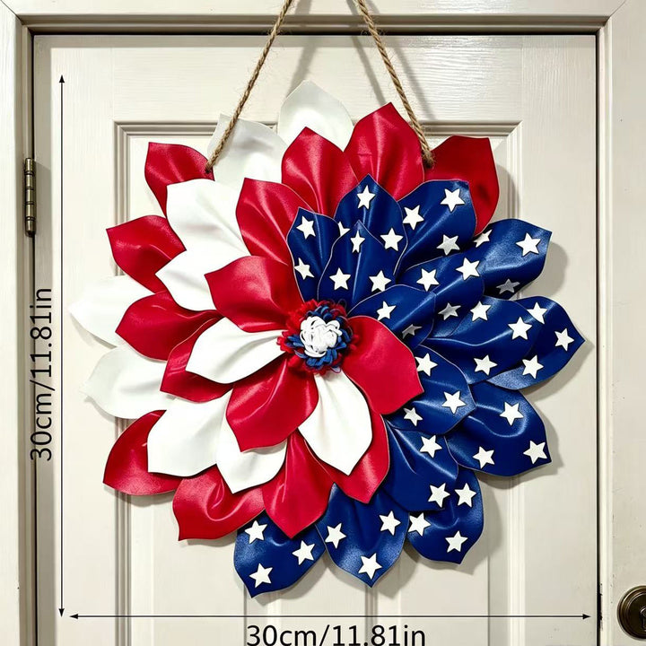 Unisex decorative satin door wreath with star pattern and multi-layered flower look Kalsten