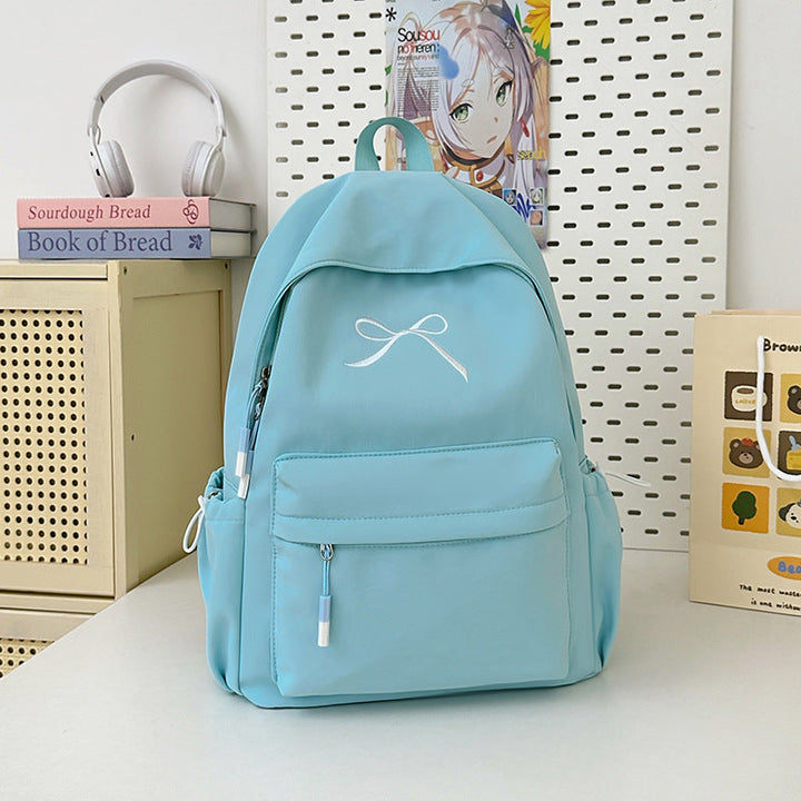 Minimalist Bow-Embellished School Backpack