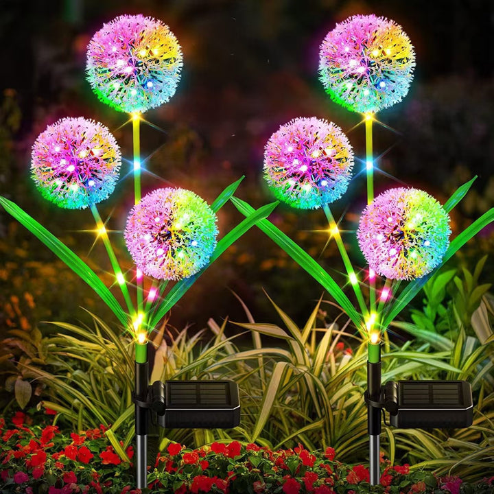 Dandelion-Inspired Solar Garden Stake Lights With Integrated Solar Panel And Dual Floral Globes Kalsten