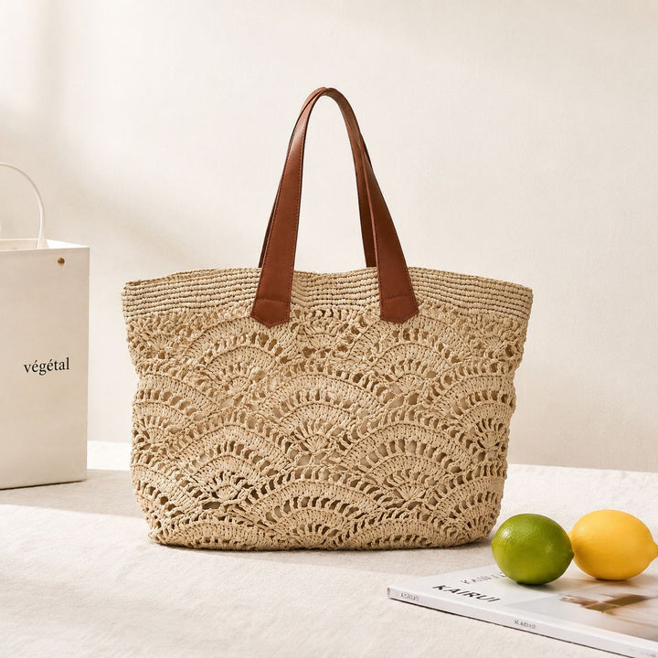 Macrame Shopping Bag with Elegant Leather Handles Kalsten