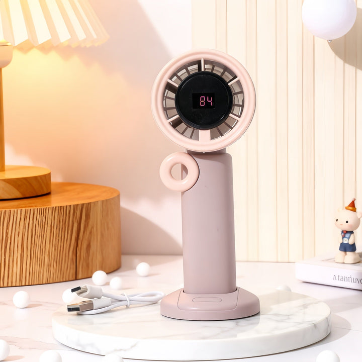 Ladies Portable Hand Fan with LCD Digital Display and USB Charging Function Kalsten