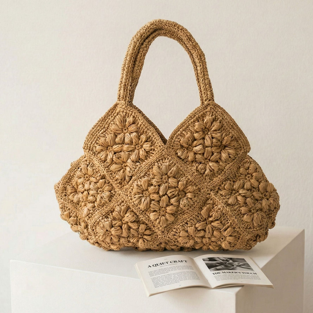 Macrame Handbag with Floral 3D Applications Kalsten