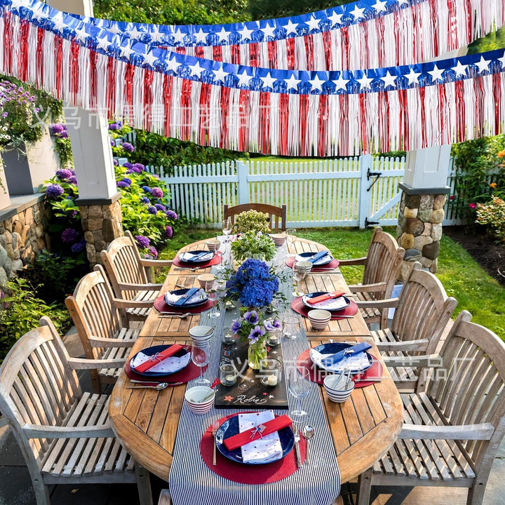 Independence Day metallic star fringe garland backdrop for patriotic party decoration Kalsten