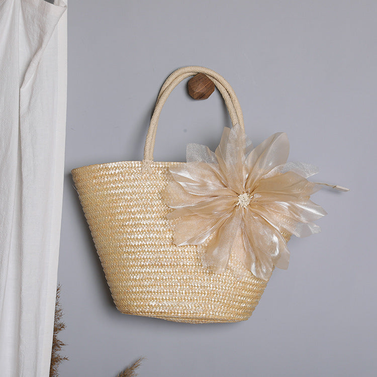 Stylish basket bag with eye-catching flower detail Kalsten