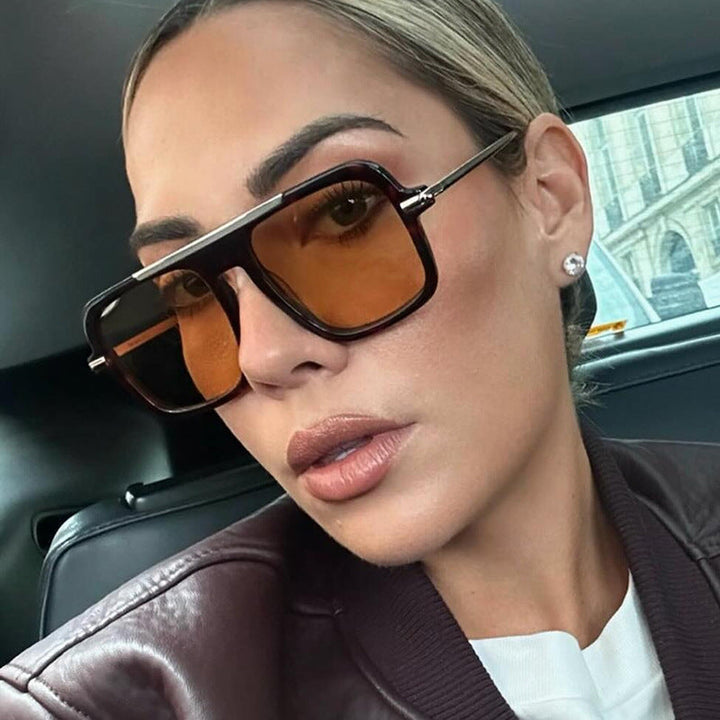 Women's square designer sunglasses with gold accents and protective UV filter Kalsten