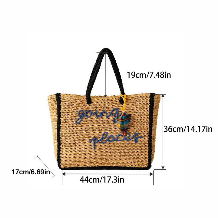 Leisure bag made of woven natural material with colorful pendant Kalsten