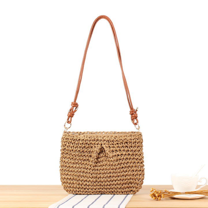 Braided Natural Material Handbag with Elegant Button Closure Kalsten