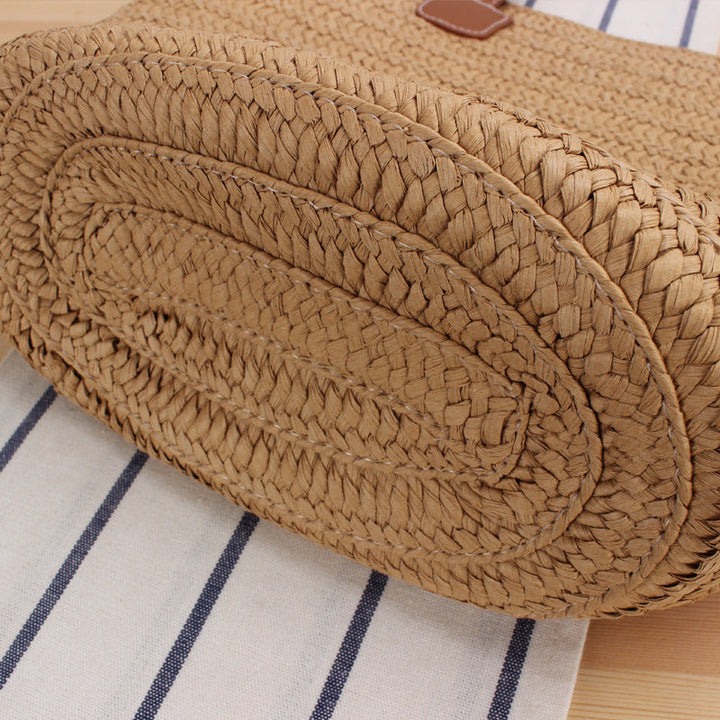 Elegant Shoulder Bag Made of Natural Raffia with High-Quality Leather Accents Kalsten