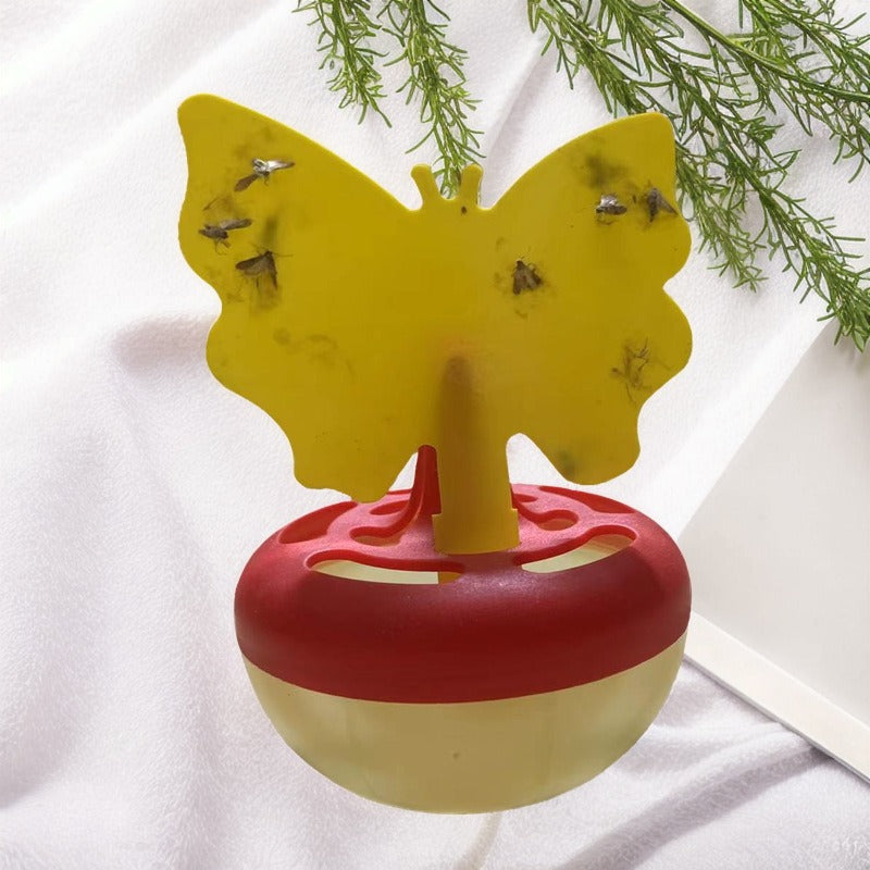 Butterfly-shaped sticky insect trap with refillable liquid reservoir and reusable base Kalsten