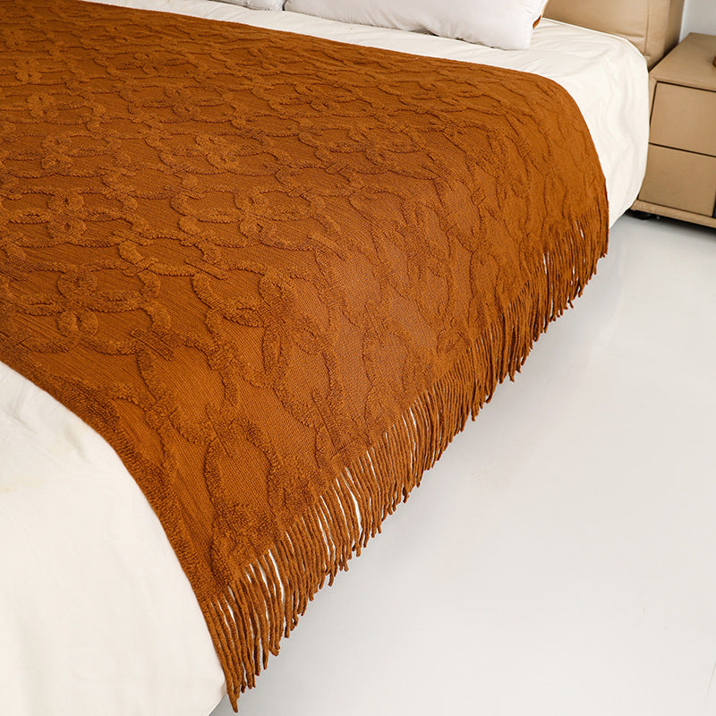 Unisex Textured Fringe Throw Blanket