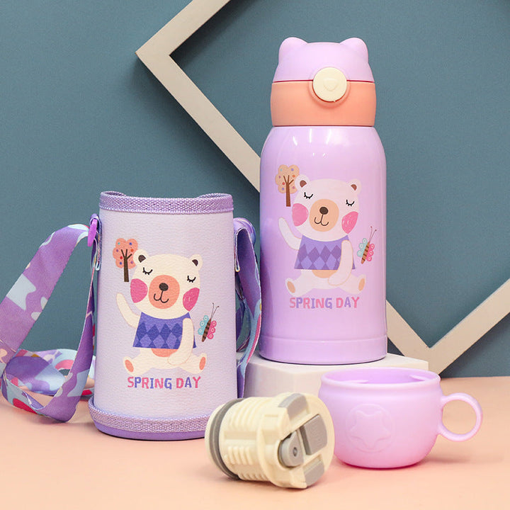 Women's Insulated Water Bottle with Cute Rabbit Design and Practical Carry Strap Kalsten