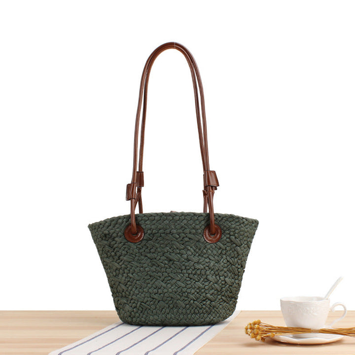 Handmade beach bag with brown leather handles Kalsten