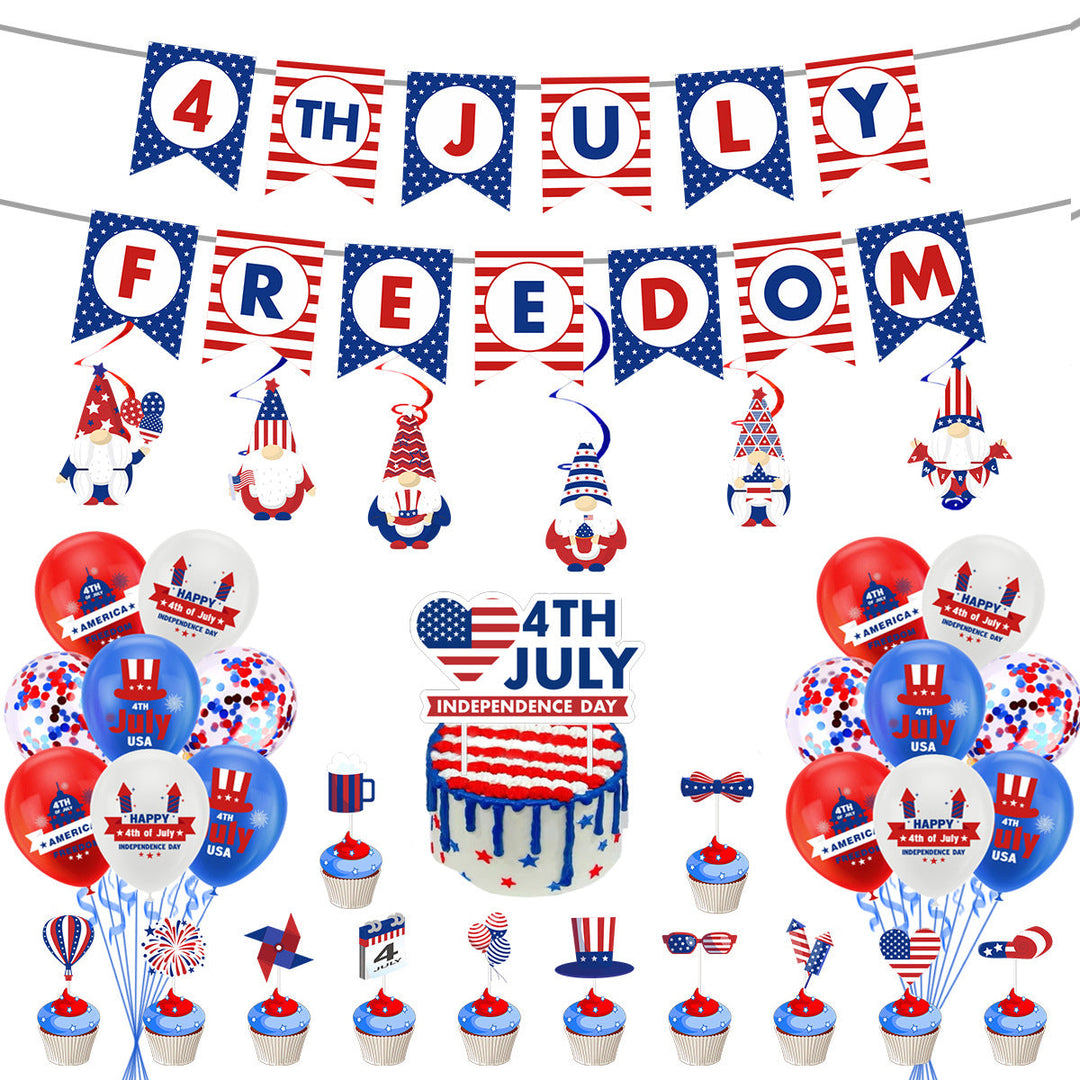 Unisex nan festive party decoration set for Independence celebration with garlands balloons cake and cupcake toppers Kalsten
