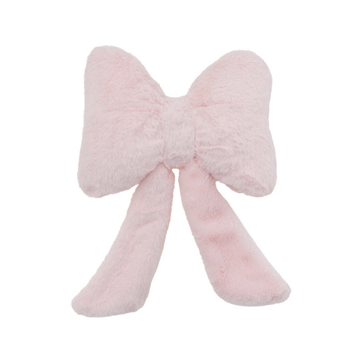 plush bow-shaped decorative throw cushion with long tails and faux-fur texture Kalsten