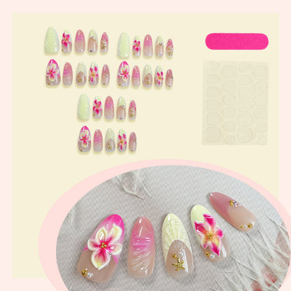 Floral Design Press-On Nail Set with Decorative Accents Acalora