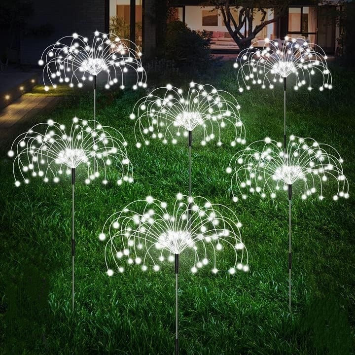 Solar-Powered Fiber-Optic Dandelion Garden Stake Lights With Waterproof LED Fireworks Effect Kalsten