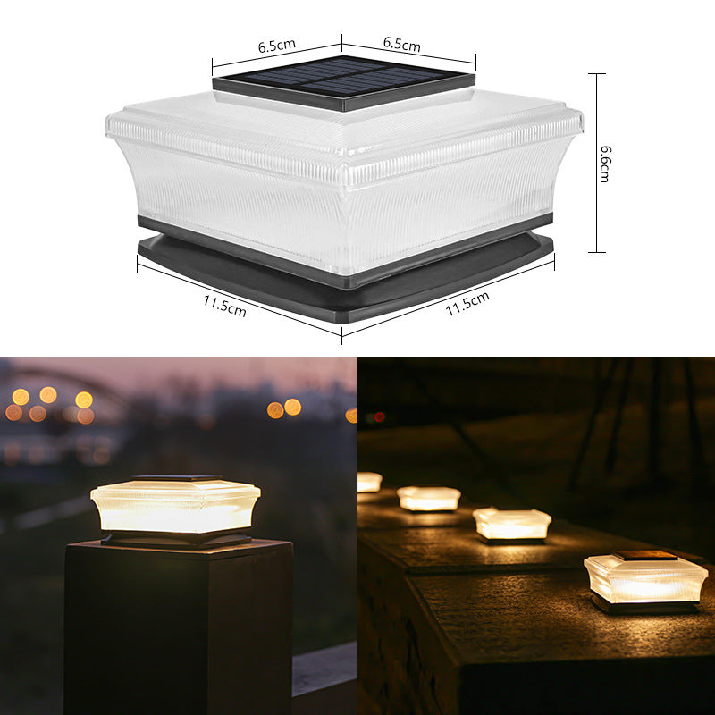 Low-Profile Solar-Powered Square Deck And Fence Post Cap Light With Frosted Diffuser And Integrated Solar Panel Kalsten