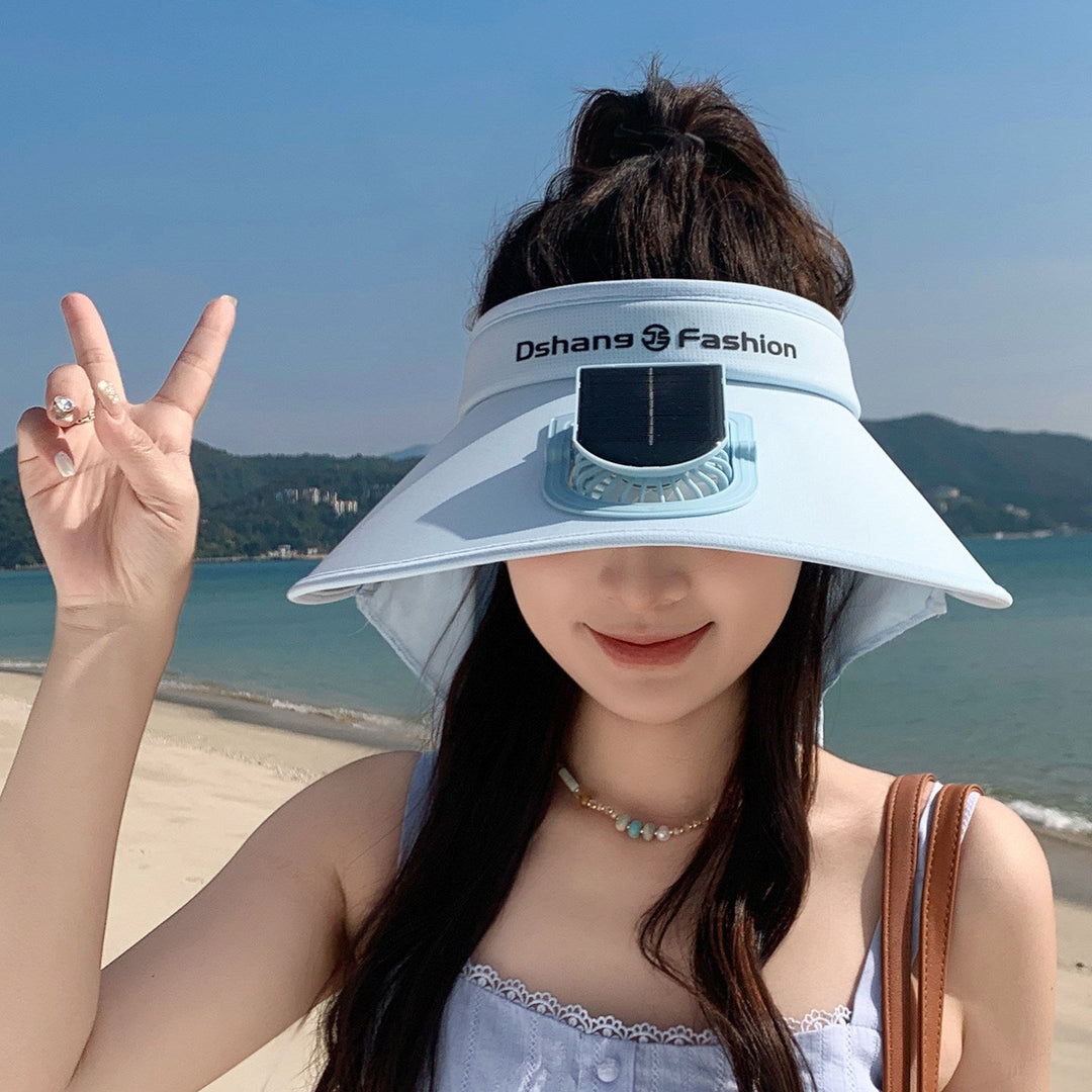 Visor with removable solar clip fan and UV protection neck strap Kalsten