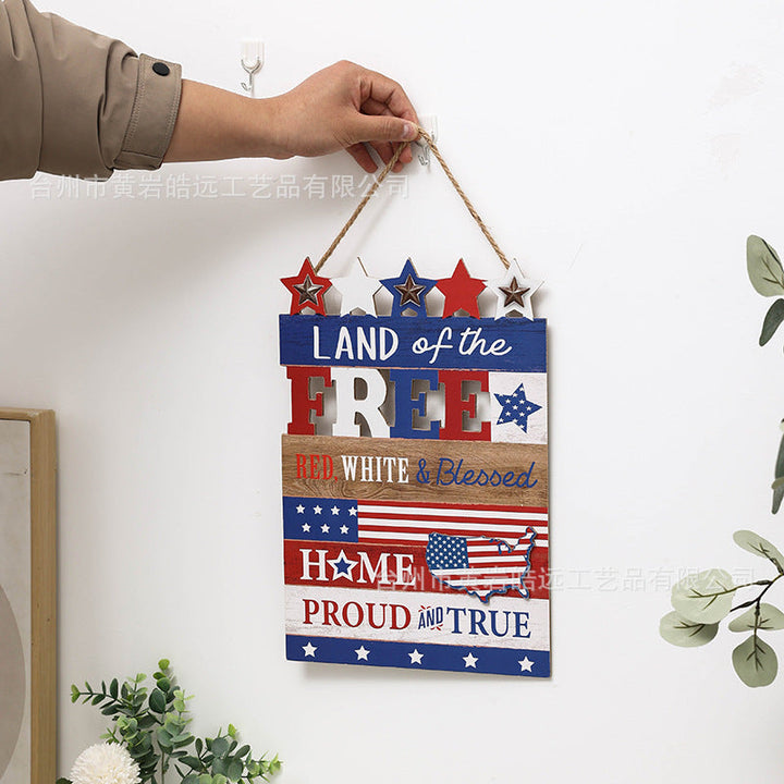 Independence Day rustic distressed wooden wall plaque with rope hanger and layered star accents Kalsten