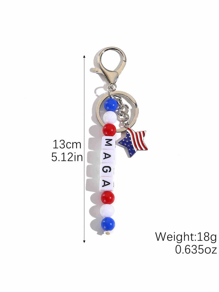Unisex nan beaded patriotic keychain charm with MAGA letter cubes and enamel star pendant Kalsten
